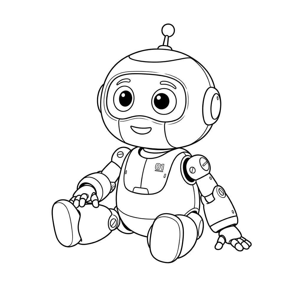 Toy robot image converted into a printable coloring page outline