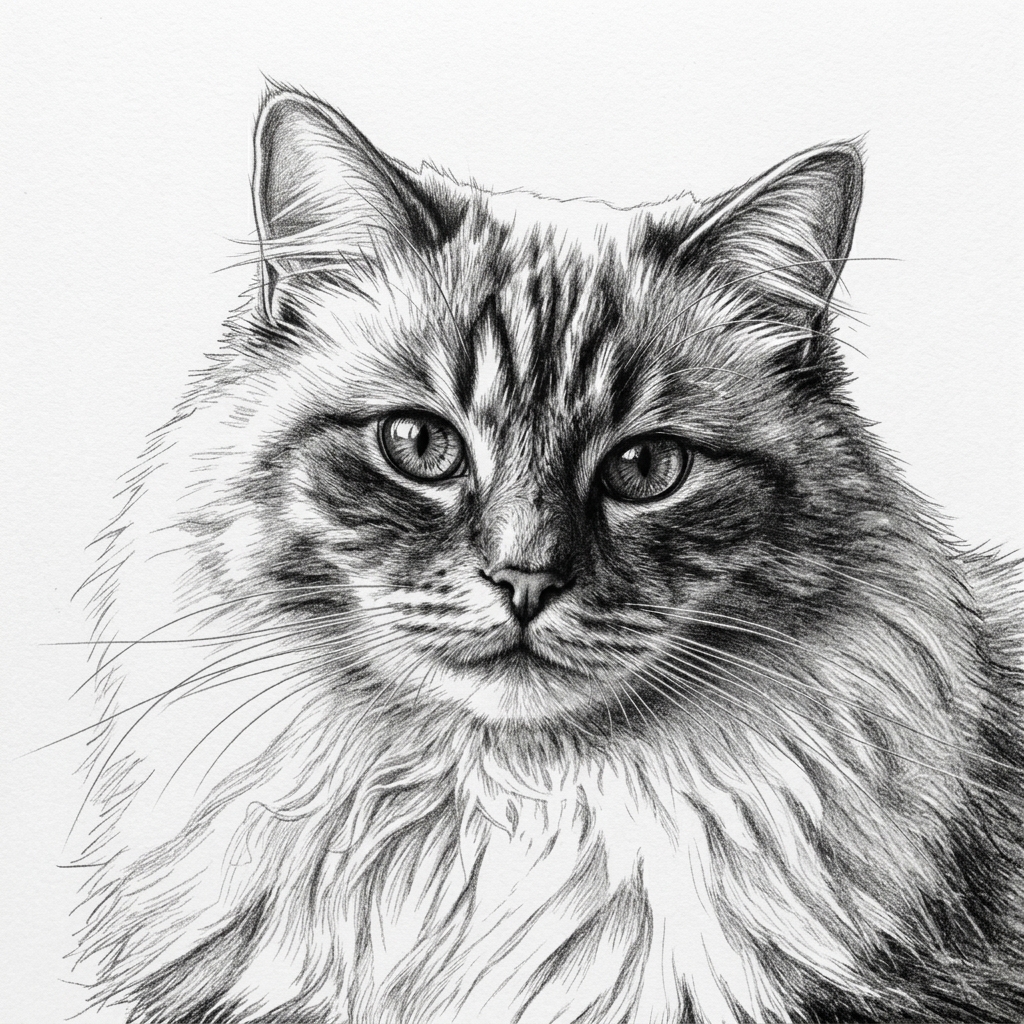 Pet portrait converted into a detailed pencil sketch