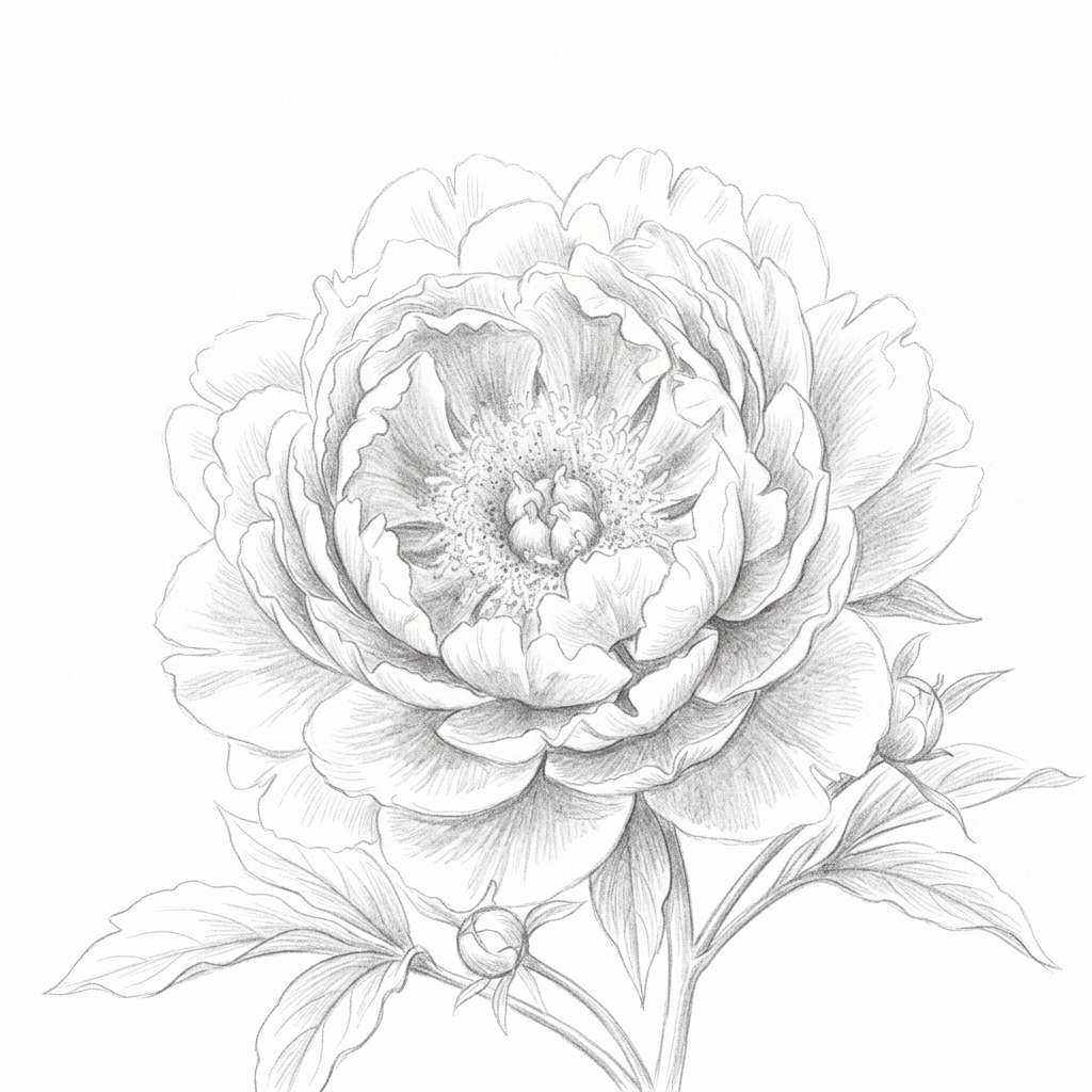 Botanical image converted into soft pencil line art